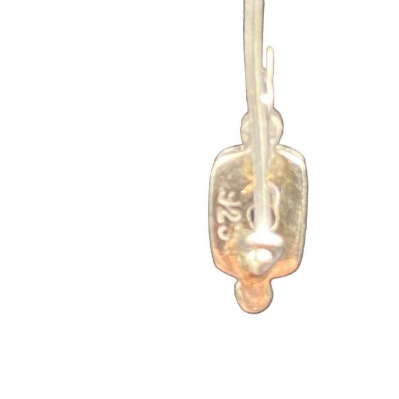 Sterling silver 925 Blue topaz emerald shaped dangle earrings wire fishhook with - Picture 12 of 12